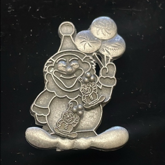 Vintage Jewelry - VTG Torino Pewter Clown Pierced Earrings Pendant Brooch set  70's